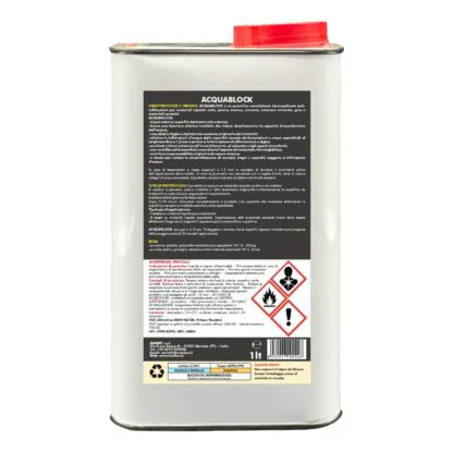 Marbec ACQUABLOCK Protettivo anti-infiltrazioni per pavimenti e rivestimenti. Flacone da 1 litro Foto Retro Etichetta.