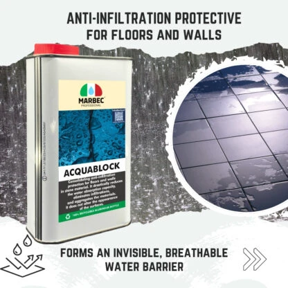 Marbec ACQUABLOCK Anti-infiltration protective treatment for floors and coverings. Forms an invisible and breathable water barrier.