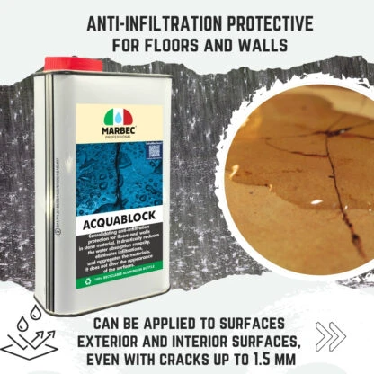 Marbec ACQUABLOCK Anti-infiltration protective treatment for floors and coverings. Forms an invisible and breathable water barrier.