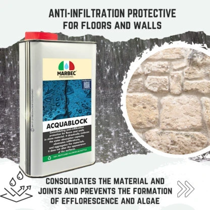 Marbec ACQUABLOCK Anti-infiltration protective treatment for floors and coverings. Forms an invisible and breathable water barrier.