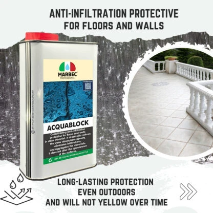 Marbec ACQUABLOCK Anti-infiltration protective treatment for floors and coverings. Forms an invisible and breathable water barrier.