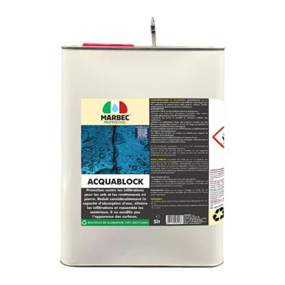 Marbec ACQUABLOCK Protecteur anti-infiltration pour sols et revêtements. Il forme une barrière invisible et respirante contre l'eau.