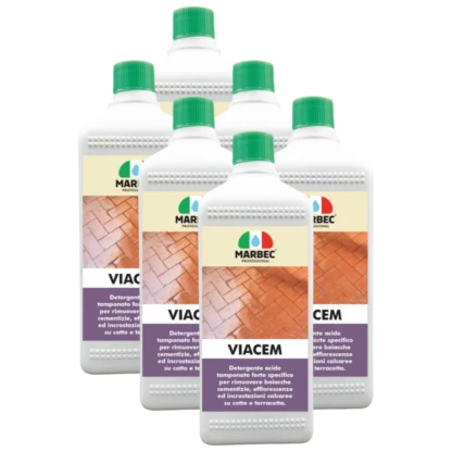 Marbec- VIACEM 1LTx6pz Détergent acide tamponné pour le lavage détartrant après le travail des surfaces en terre cuite.