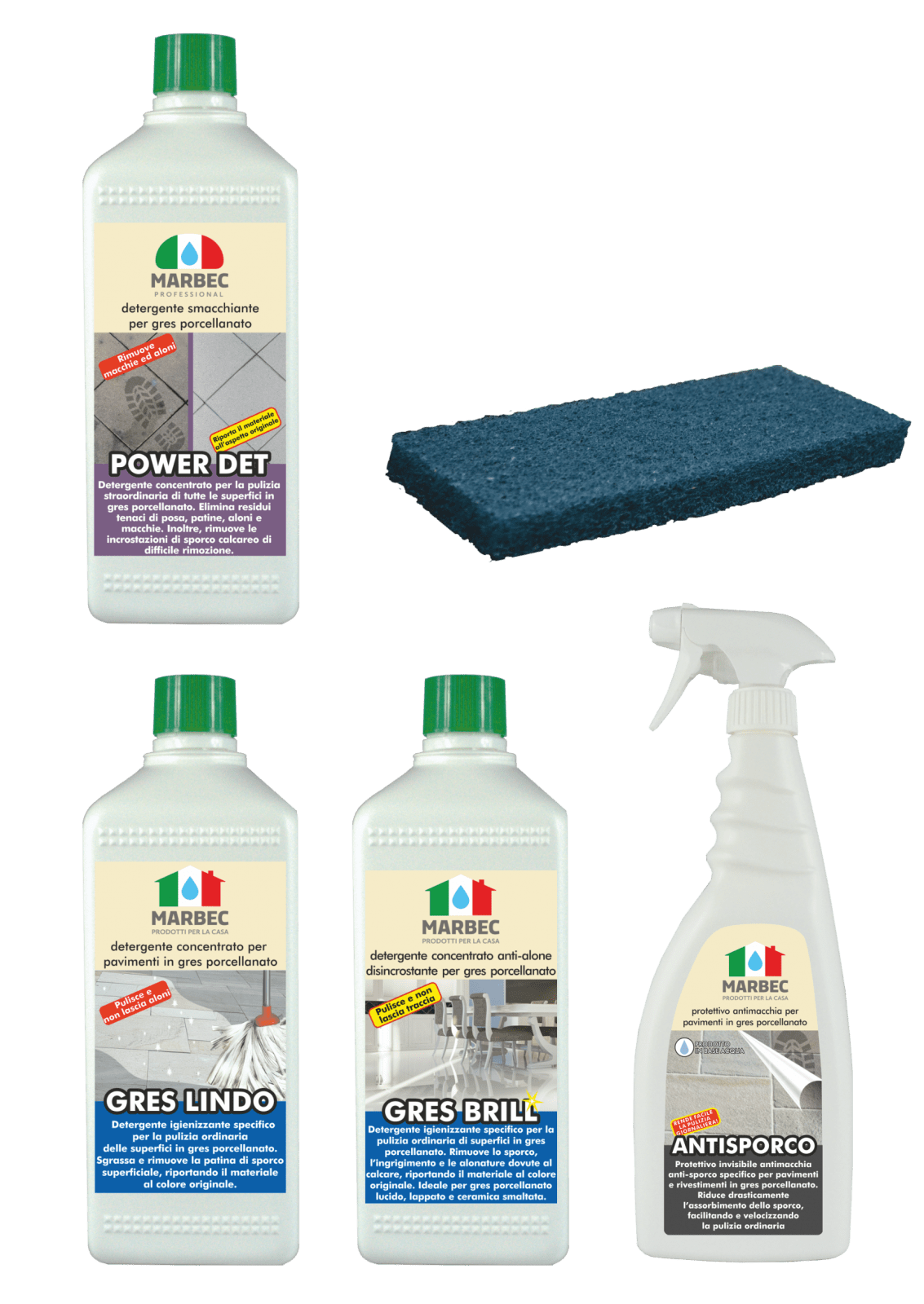 Marbec - Kit piccolo completo di prodotti specifici per pavimenti in gres porcellanato
