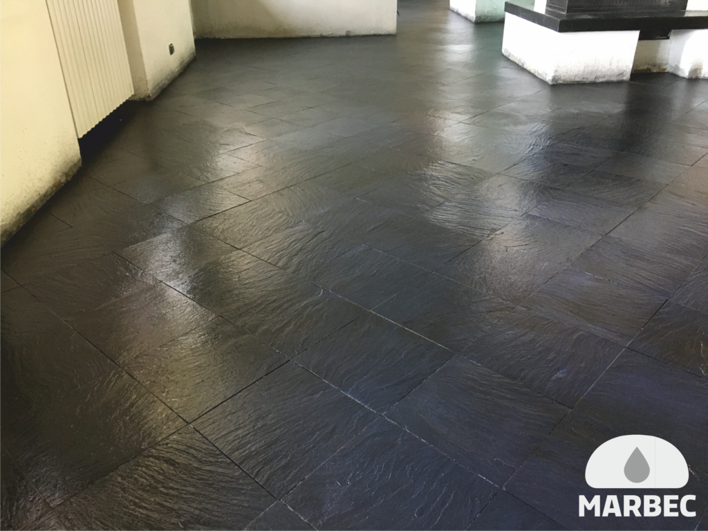 Marbec | action with Brightstone Black slate floor